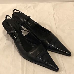 PANCALDI black leather navy lizard sling back 7